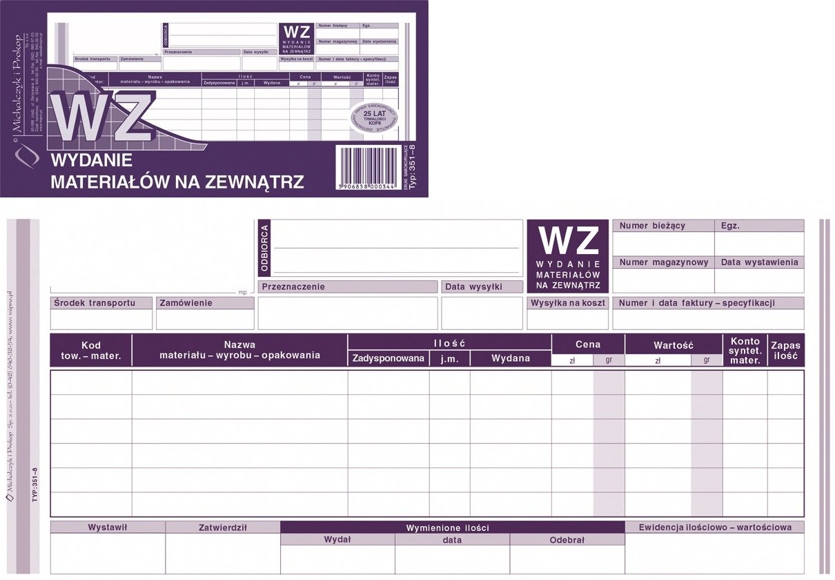 WZ Wydanie Materiałów Na Zewnątrz 1/3 A4 351-8 (351-8) • Cena, Opinie ...