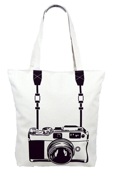 

Duża Materiałowa Torba Shopper Bag Nadruk Aparat