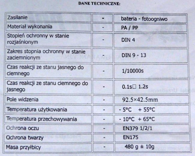 PROFESJONALNA MASKA SPAWALNICZA PRZYŁBICA M79384 Marka Mar-Pol