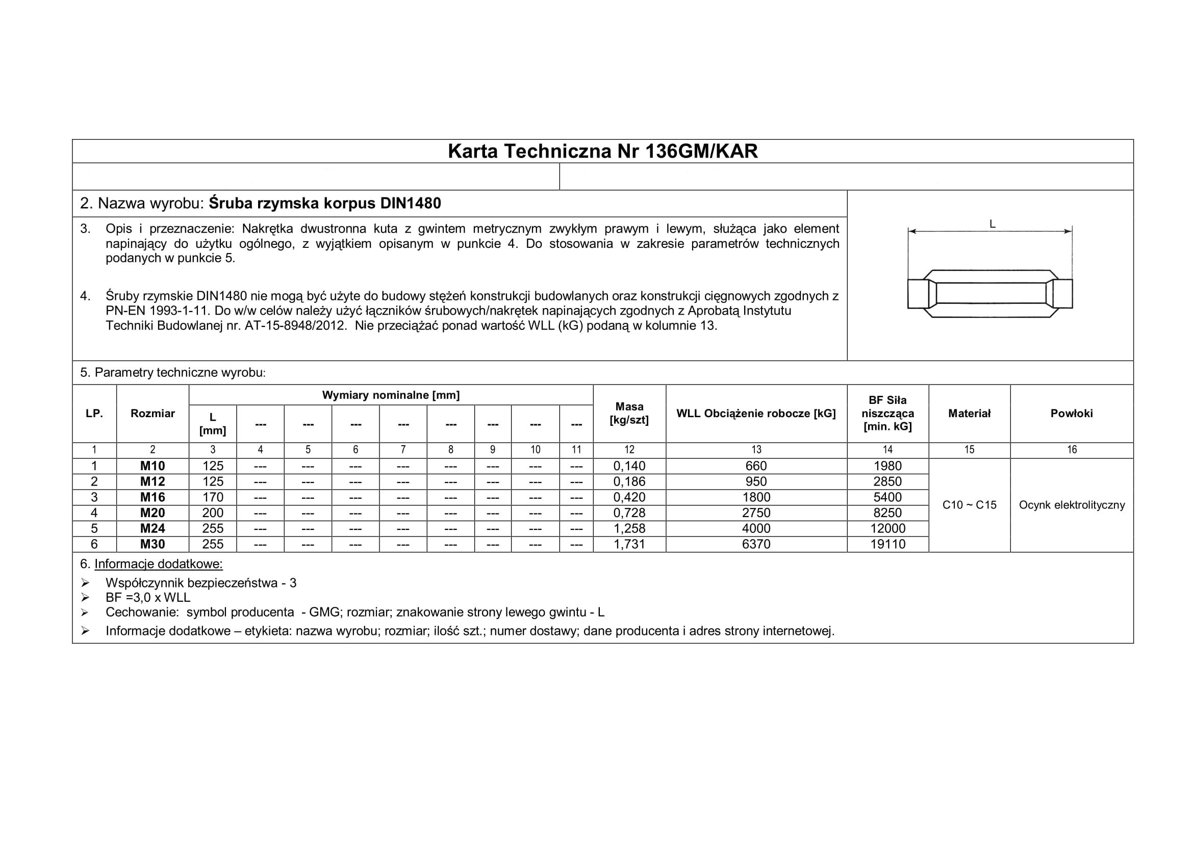 śruba Rzymska Korpus M16 1 Szt Din 1480