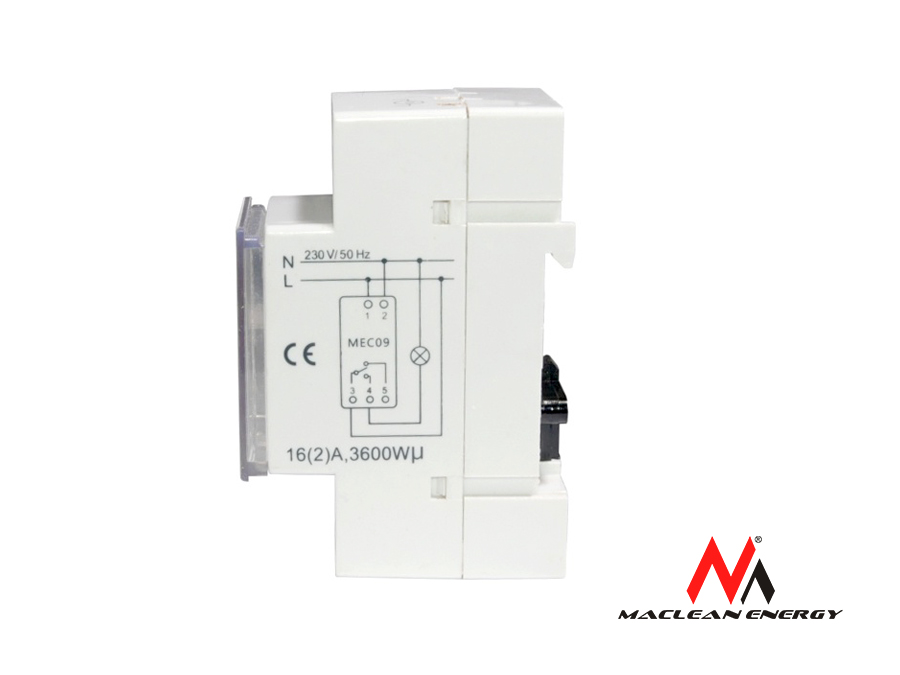 PROGRAMATOR CZASOWY TIMER NA SZYNĘ DIN TYGODNIOWY 16A 3600W Maclean MCE09 Rodzaj produktu wyłącznik pojedynczy
