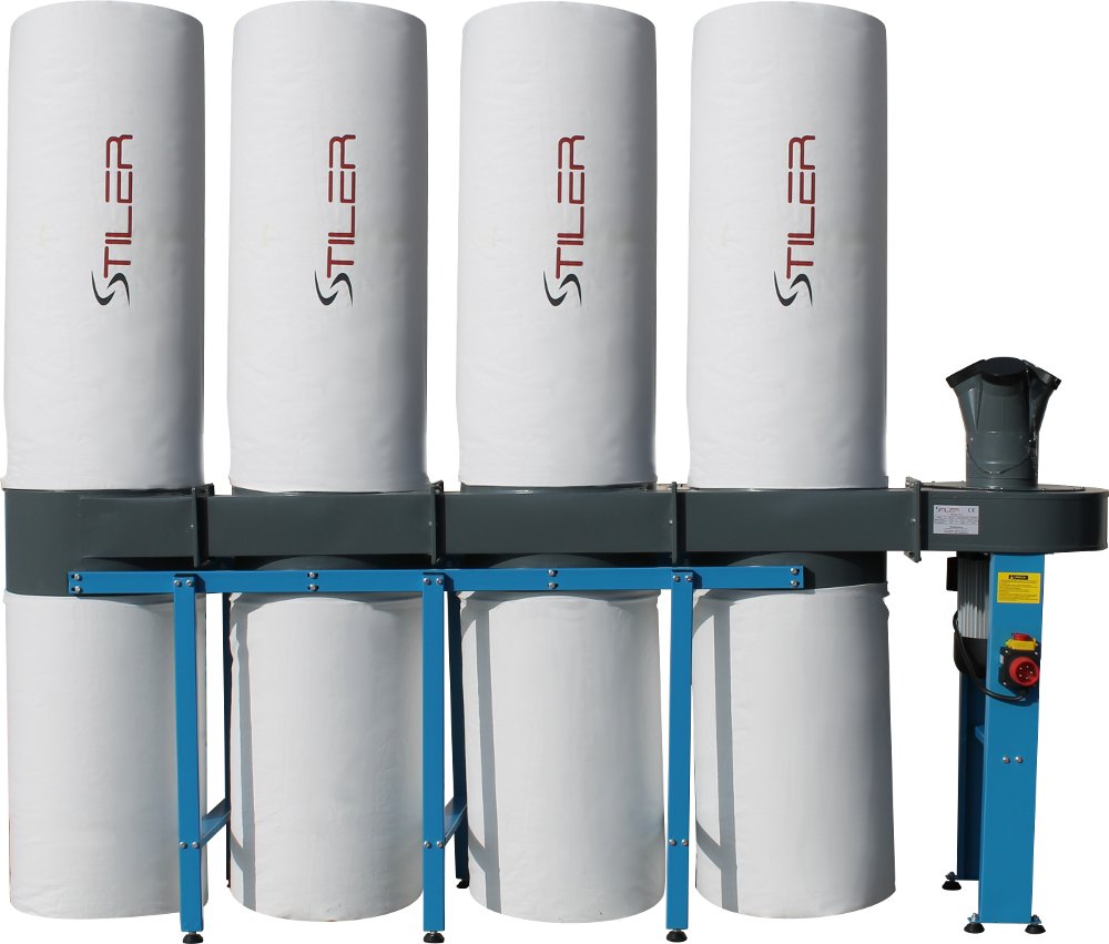 Výkonný 4 Sáčkový Odsavač Pilin Na Dřevo 6800 m3/h 5,6 Kw