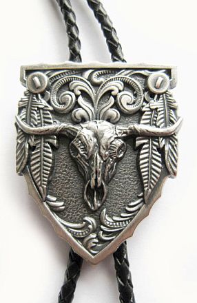 Bolo kravata country Motiv Bavlna Longhorn Western přírodní kůže