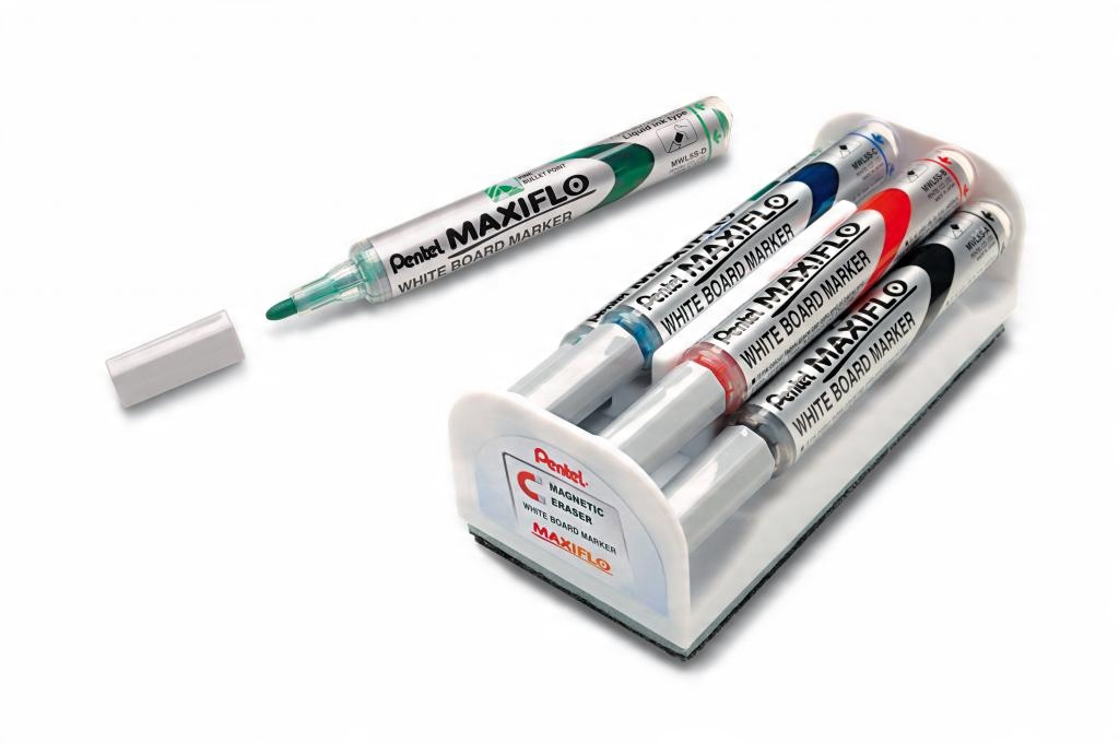 

Pentel Maxiflo MWL5S 4 markery i gąbka do tablicy