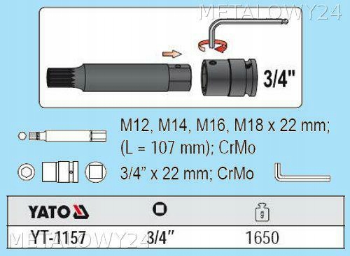 HIT Zestaw Bity Udarowe SPLINE 3 4 YATO 1157 Producent code YT 1157