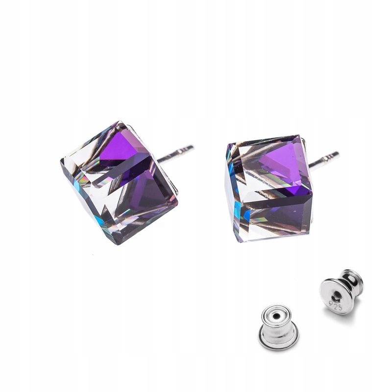 

Srebrne 925 kolczyki z kr. Swarovski Cube 8mm Hel