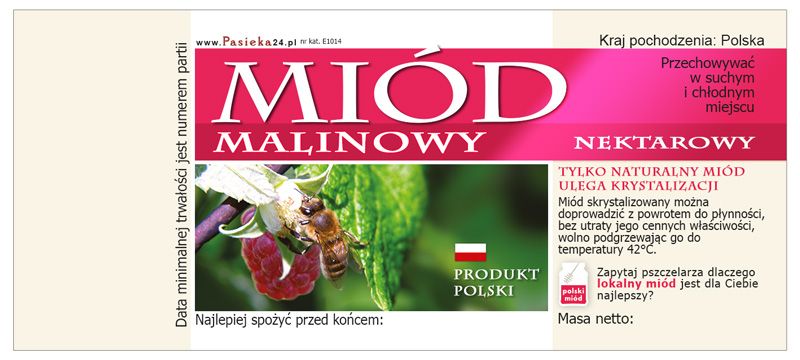 

Etykiety na Miód Malinowy (100szt) wzór E1014