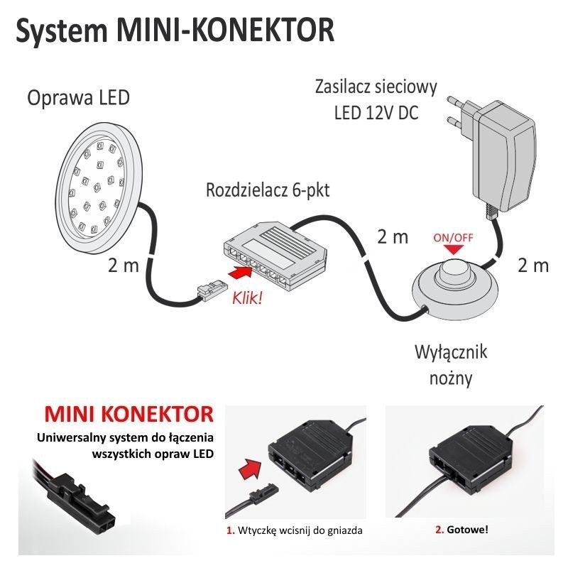 OPRAWA LED orbit czarna 1.5W 12VDC zimna Napięcie (V) 12V DC