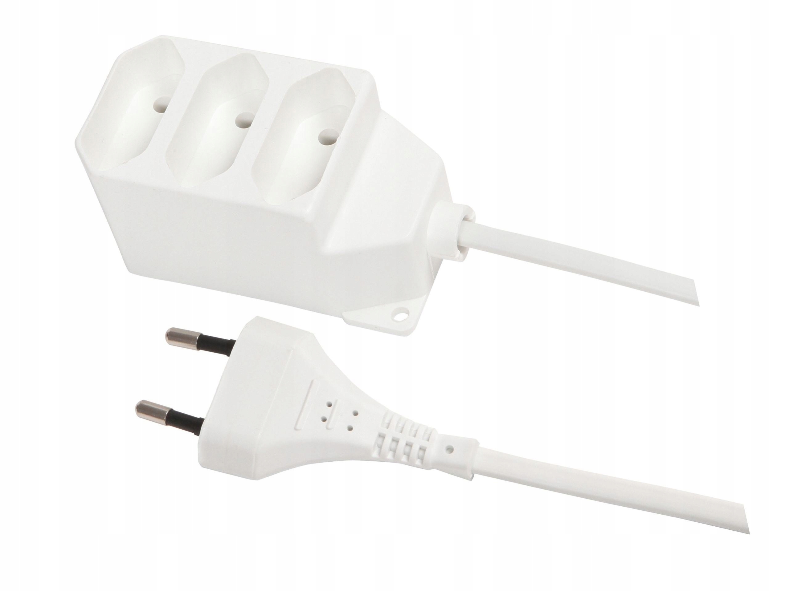 Przedłużacz potrójny płaski bez uziemienia 1m biały
