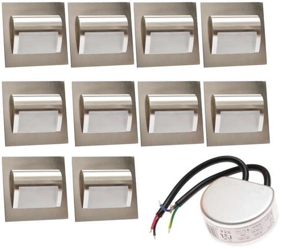 

Zestaw 10x Oprawa schodowa Led 1,5W +zasilacz 230V