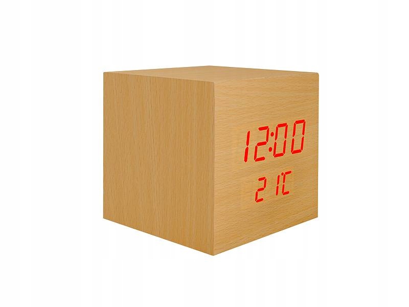 

Drewniany Zegarek budzik z termometrem LCD Led