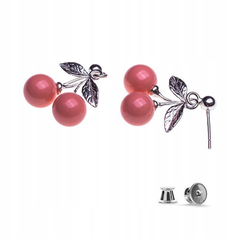 

Srebrne Kolczyki wisienki z perłami Swarovski 8mm