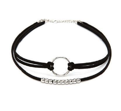 

2 Naszyjniki 2 Razy Czarny Choker Srebrny Rzemyki