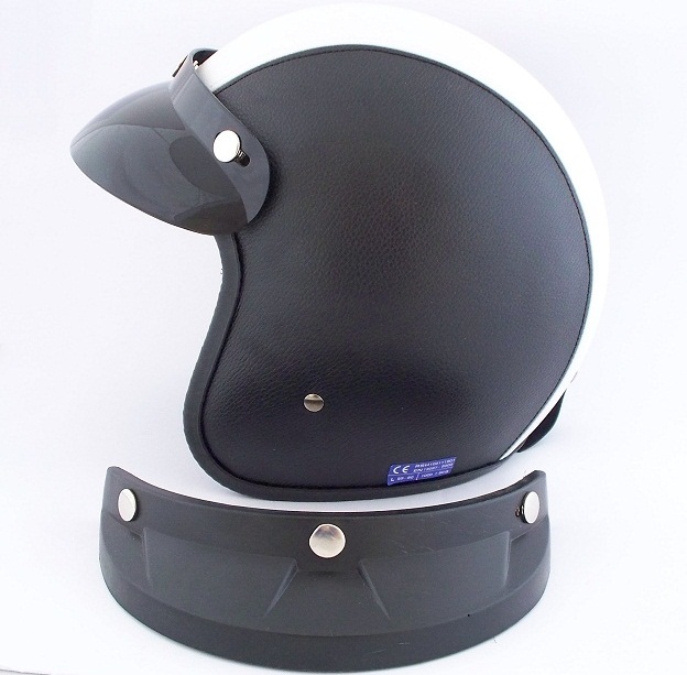 KASKI KASK CZARNO-BIAŁY SKÓRZANY Z DASZKIEM L