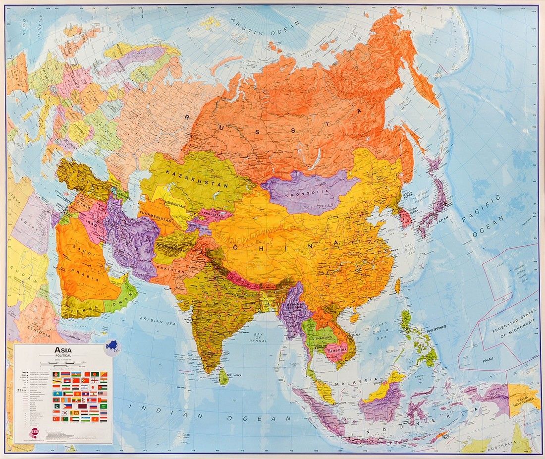 Физическая карта азии со странами крупно на русском