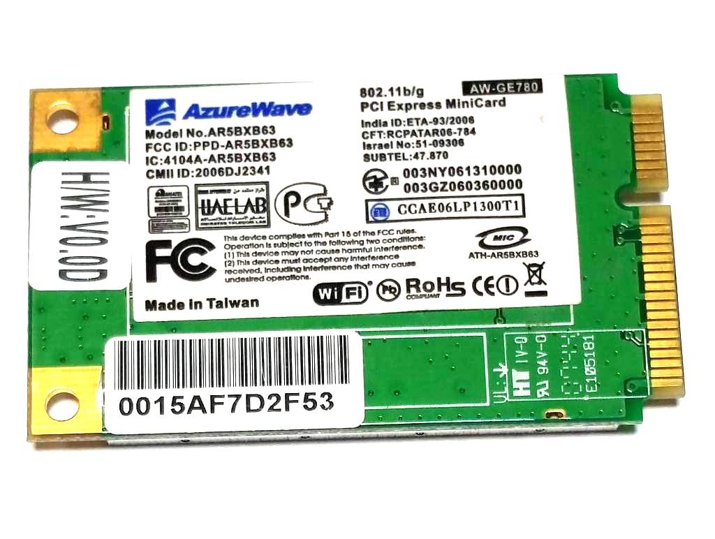 

Atheros Karta sieciowa Wifi miniPCIe 54Mb AR5BXB63