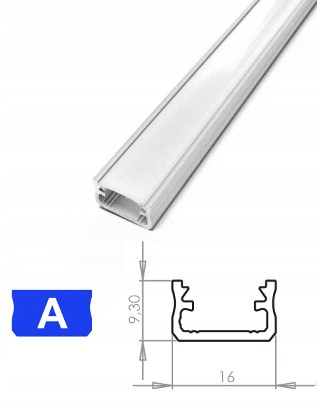 Profil 2m prosty z kloszem wciskanym do taśma LED Typ osłonka