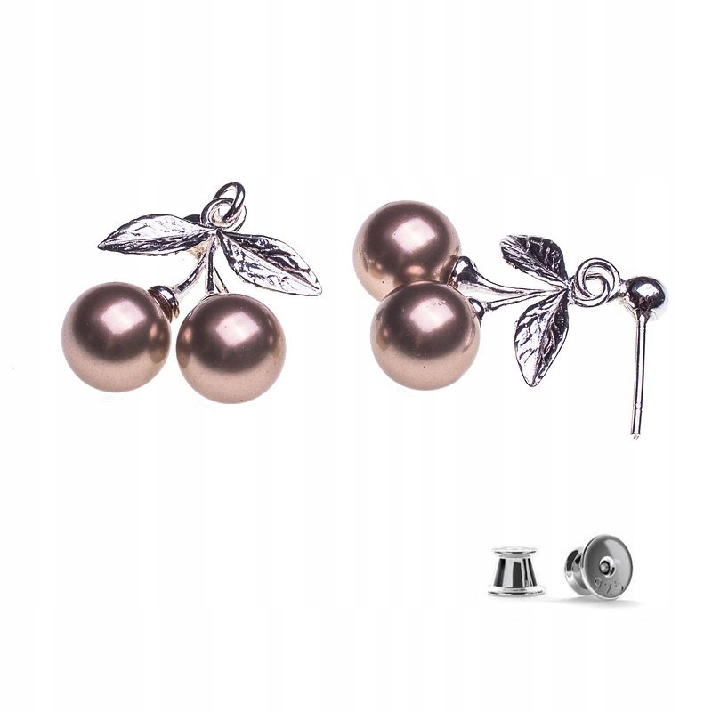 

Srebrne Kolczyki wisienki z perłami Swarovski 8mm