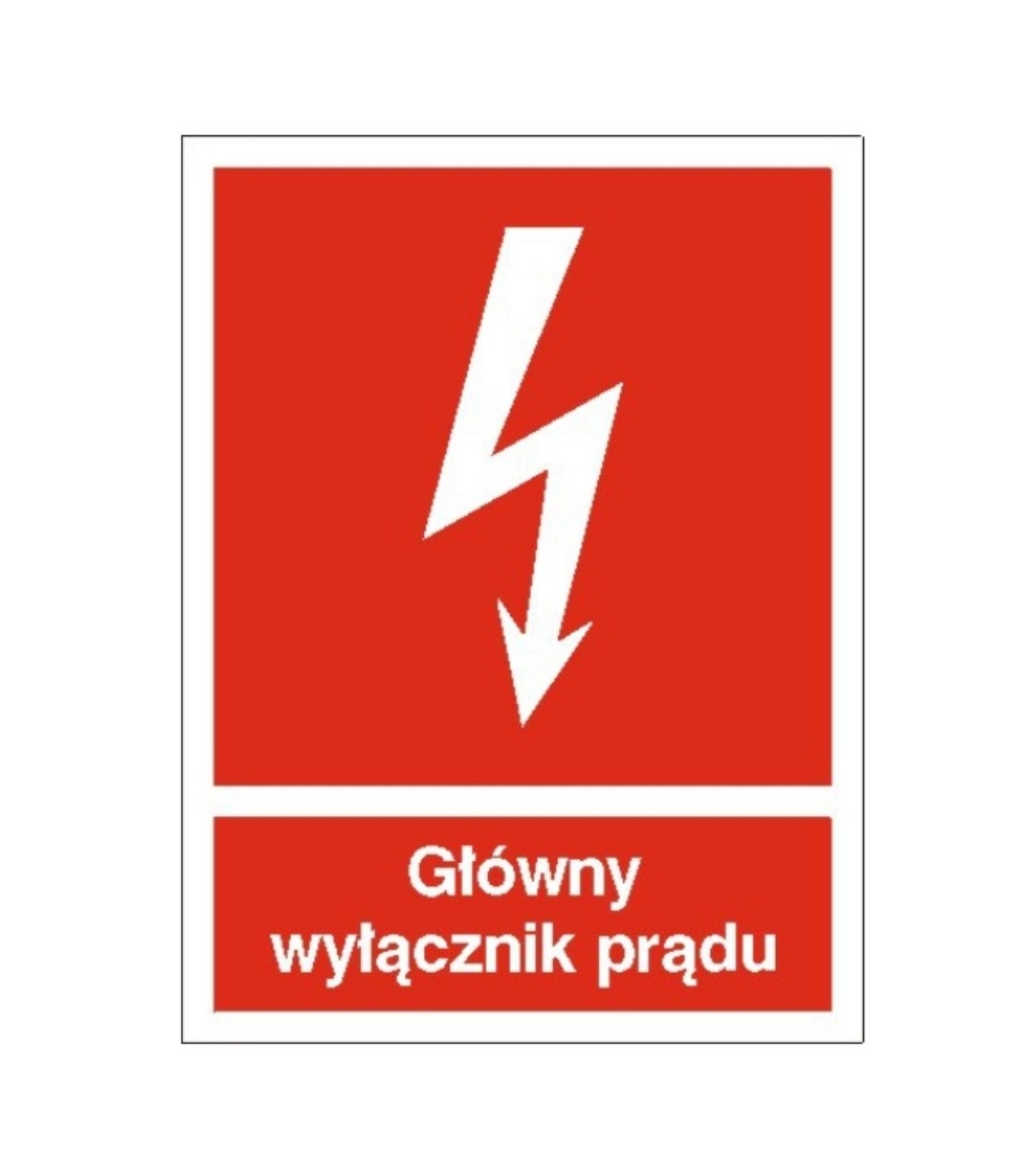 

Znak przeciwpożarowy Główny wyłącznik prądu 15x20