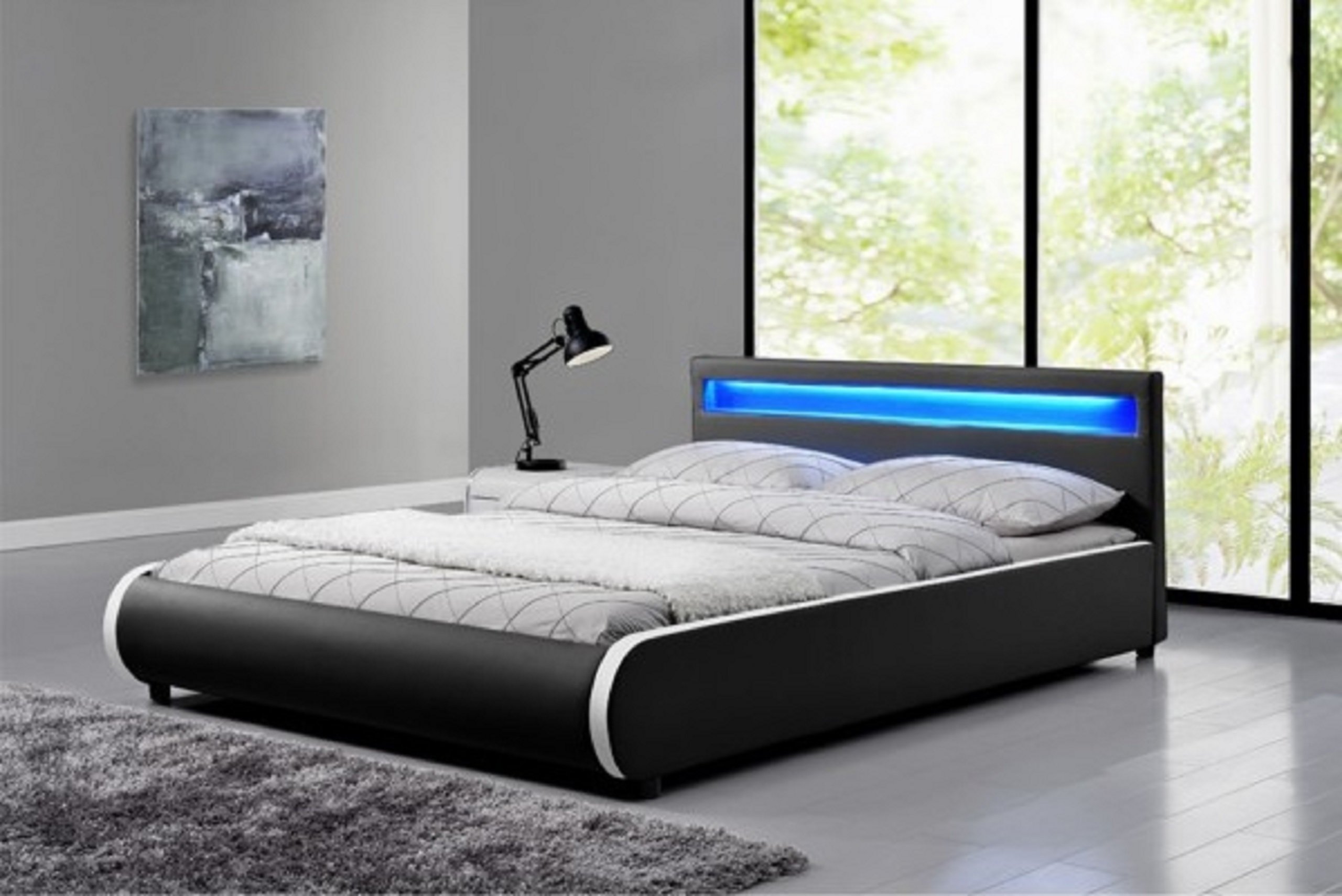 

602 Łóżko tapicerowane stelaż Led 180x200 Sevi Rgb