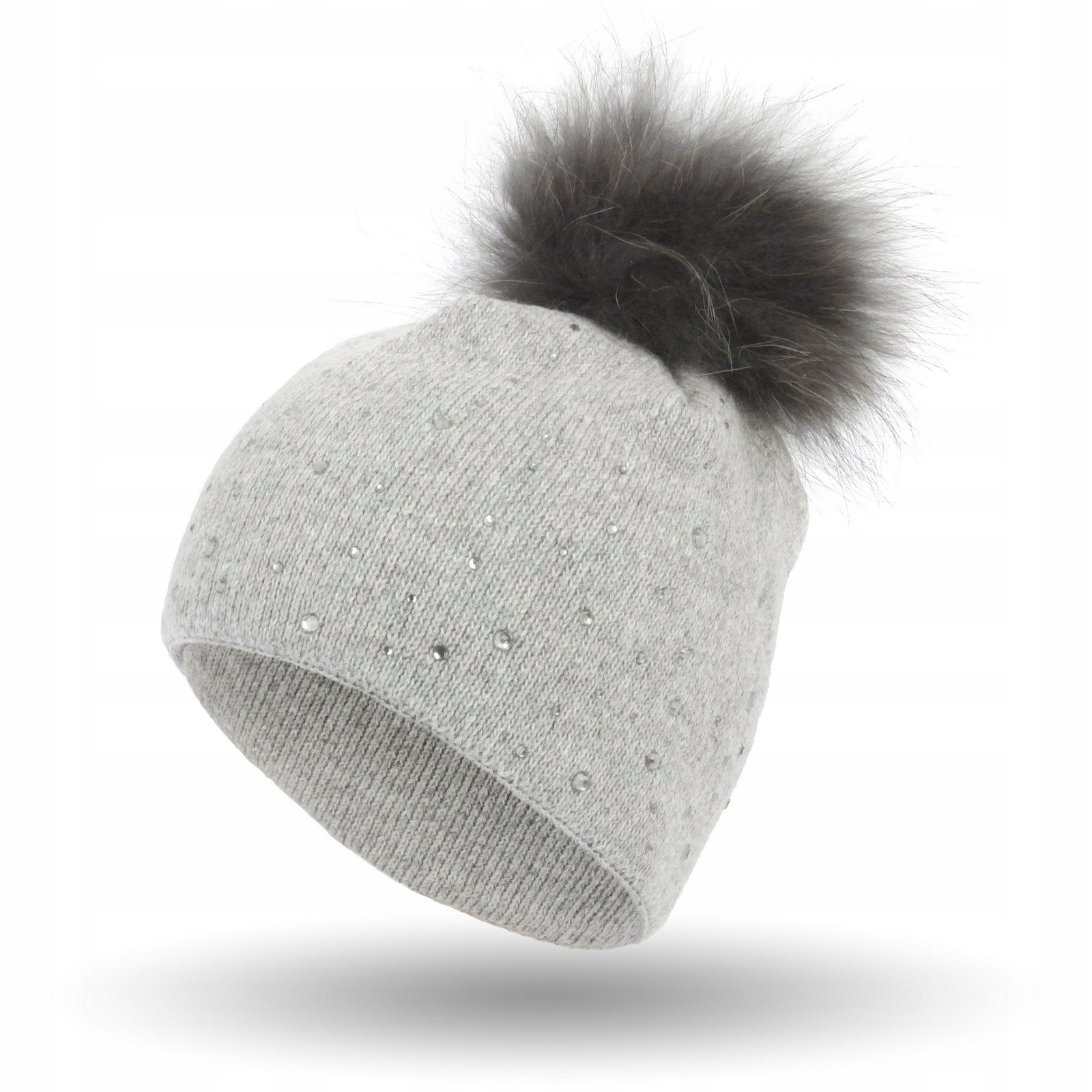 W320B CZAPKA Z KASZMIRU POMPON JENOTA JASNOSZARA Marka Polar Fashion