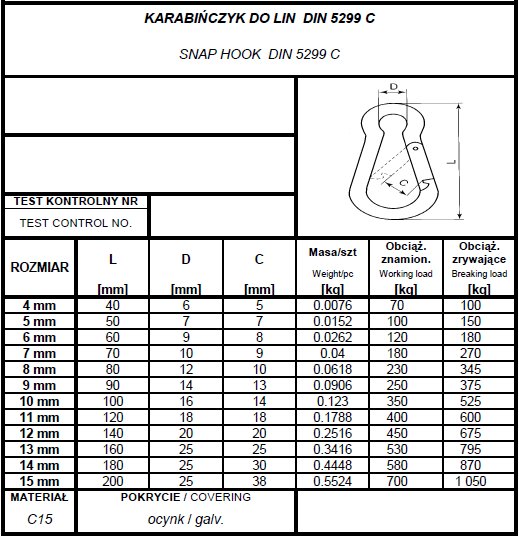 KARABIŃCZYK DO LIN 6MM - 1 SZT. DIN 5299C / ATEST Marka inna