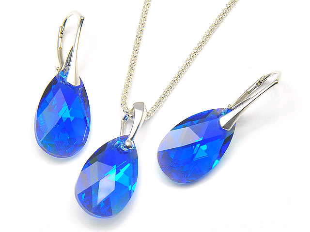 

Srebrny Komplet Swarovski Capri Blue + Łańcuszek