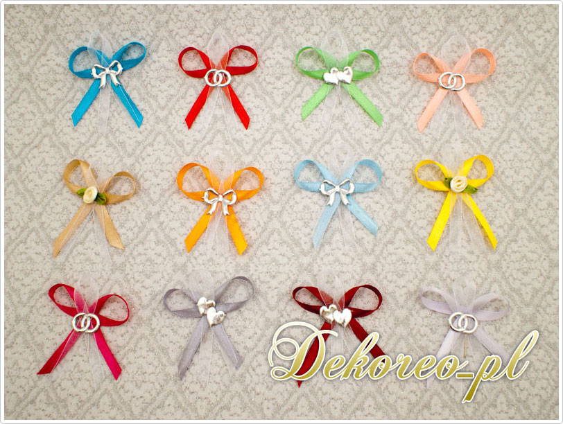 Kokardki przypinki ŚLUB KOTYLIONY DLA GOŚCI 10 szt Kolor dominujący biały