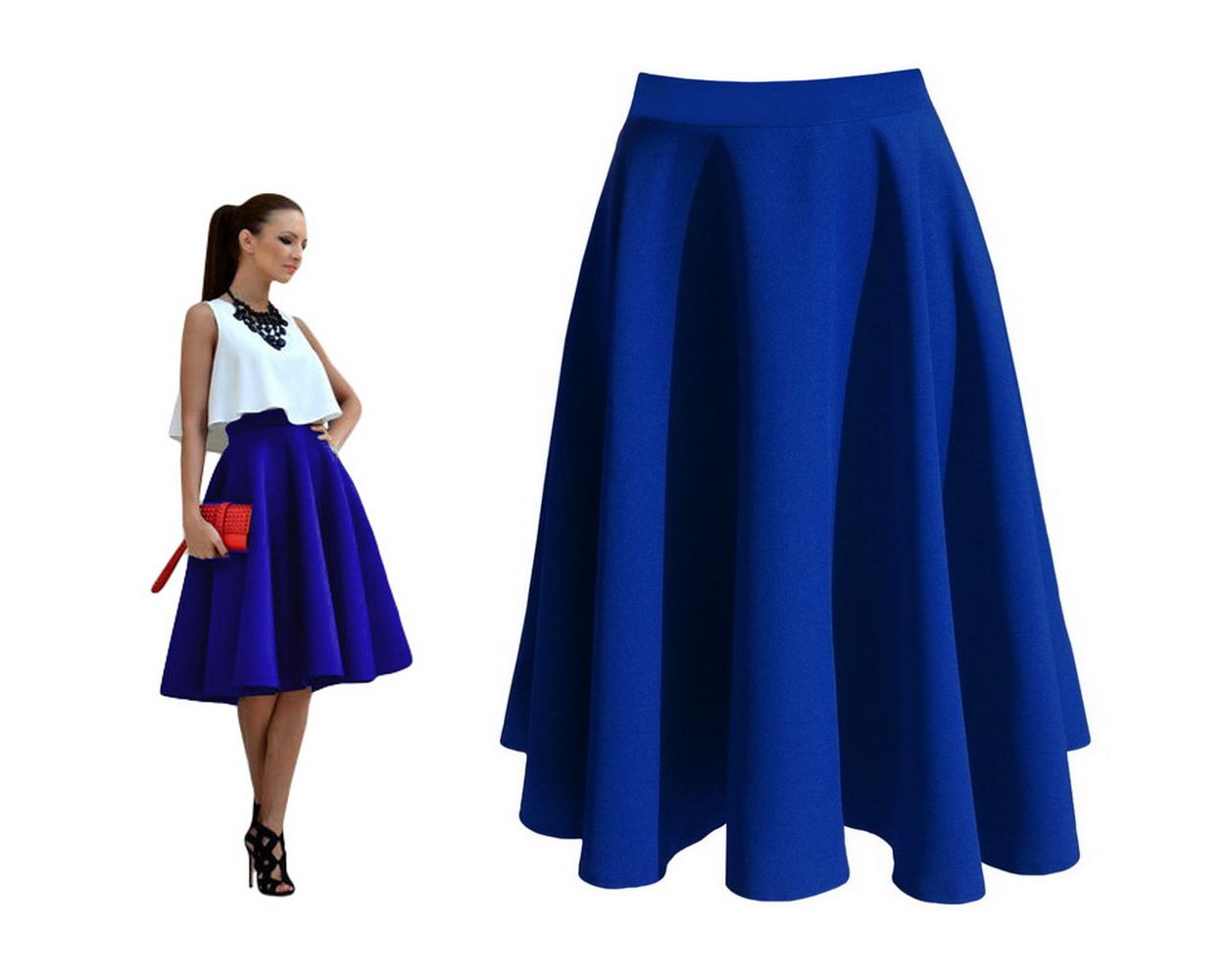 SPÓDNICA BEŻOWA-CAMEL z KOŁA MIDI ROZKLOSZOWANA 48 Wzór dominujący bez wzoru