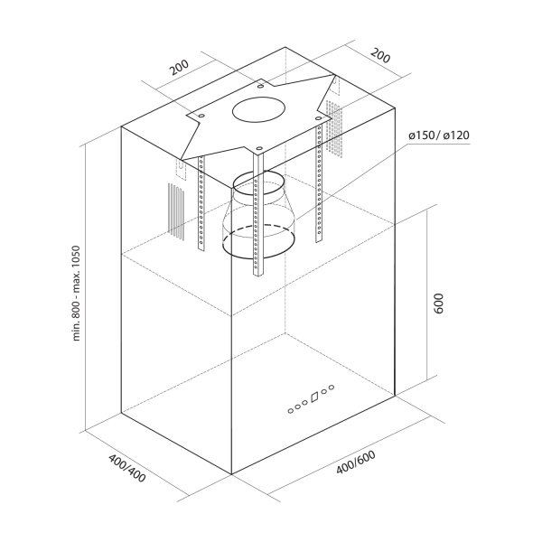 OKAP WYSPOWY TOFLESZ SANDY ISLAND INOX + PILOT Marka Toflesz