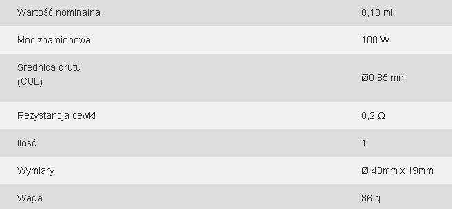 Cewka powietrzna 0,10 mH drut 0,85mm NIEMIECKA Marka Monacor