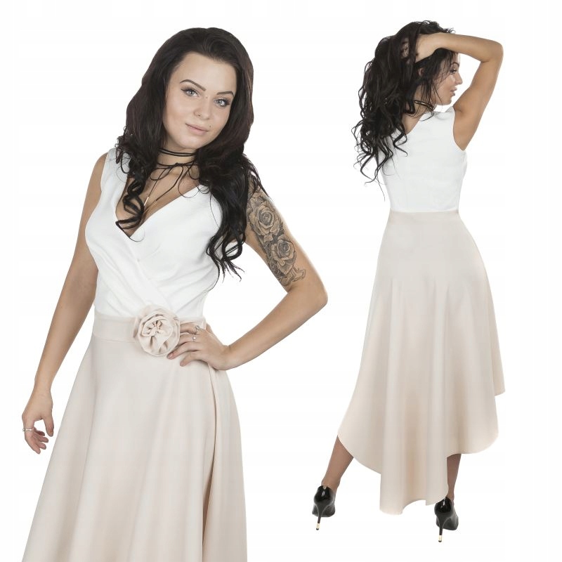 Asymetryczna Sukienka Z Różą Na Wesele R/46 Fason asymetryczna