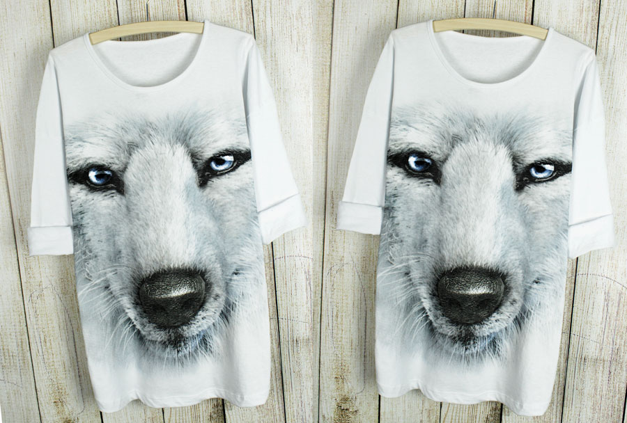 HIPNOTYZUJĄCY T-SHIRT KOSZULKA TUNIKA WILK M4 Dekolt okrągły