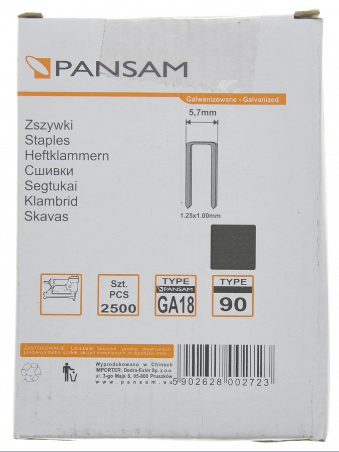 ZSZYWKI ZSZYWACZA Długość 16mm TYP 90 Ga18 A536116 EAN (GTIN) 5902628002679