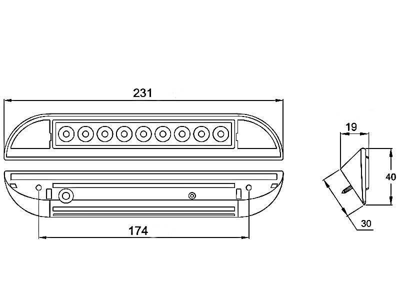 Lampa LED kątowa 45ST zewnętrzna 23cm do kampera weranda markiza do TIR BUS Numer katalogowy części RSLED Lampa 9 LED kątowa 12/24v WW