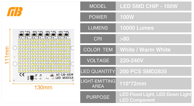 Dioda LED MODUŁ COB 100W SMD2835 zimny biały 230V Kod producenta RGFGFFCCCFDG