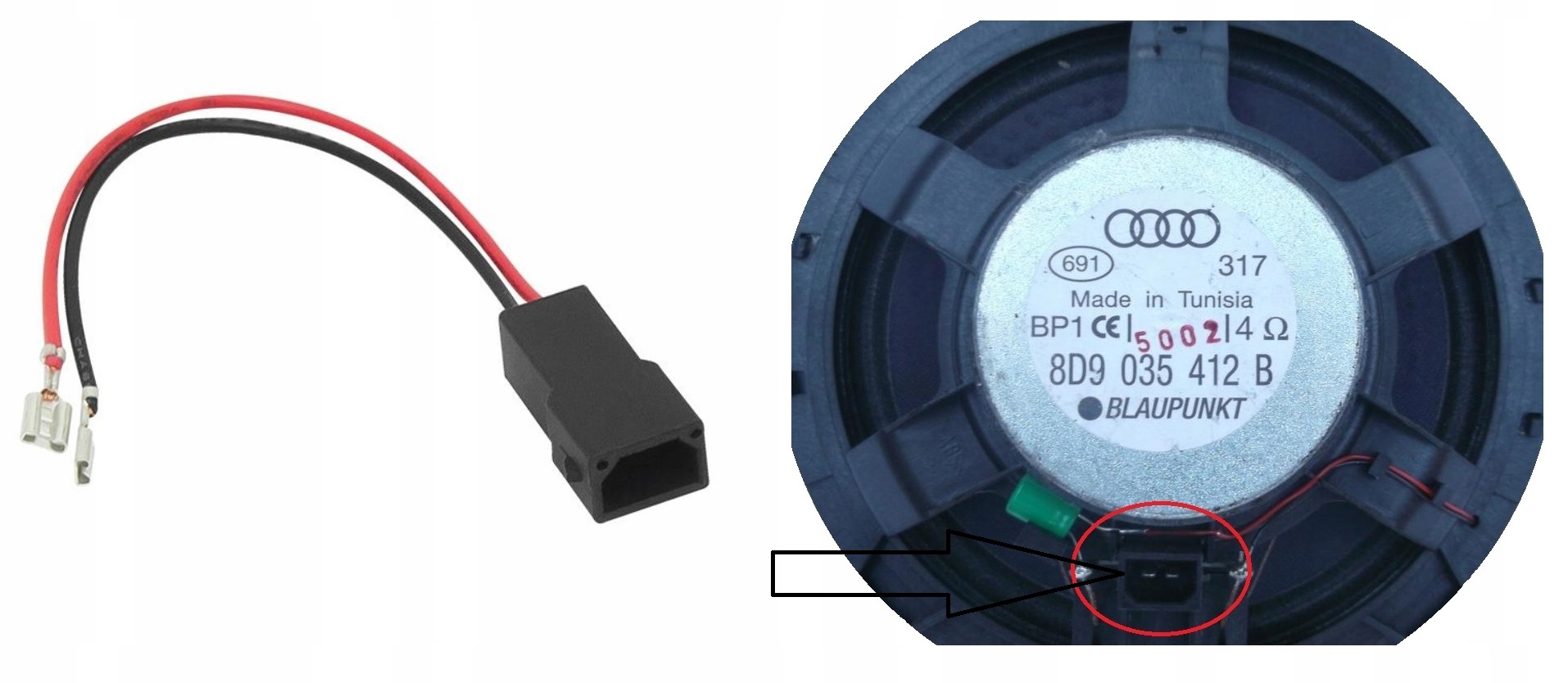ZŁĄCZE GŁOSNIKOWE ADAPTER GŁOŚNIKOWY AUDI A4 B5 Kod producenta 0412