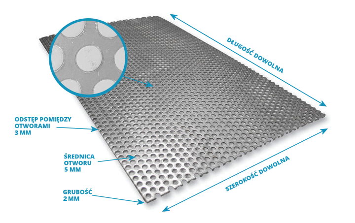 Blacha aluminiowa perforowana na wymiar 2 RV 5-8 Grubość 2 mm