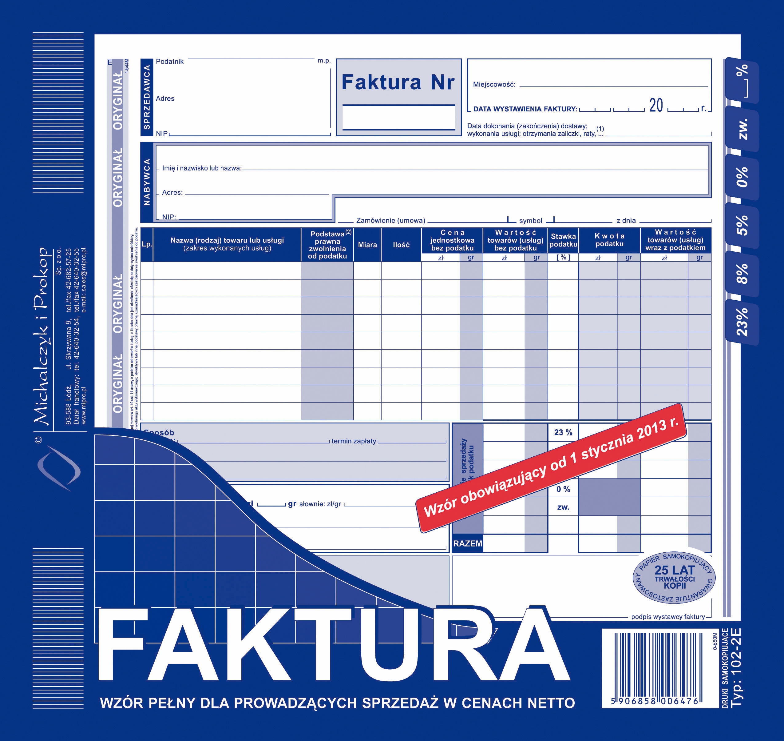 

Faktura netto pełna samokopia O+1K 2/3 A4 102-2E
