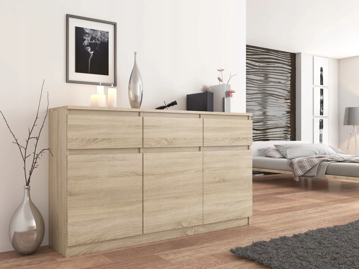 KOMODA 98CM SZAFKA 3 SZUFLADY SONOMA S3 Szerokość mebla 120 cm