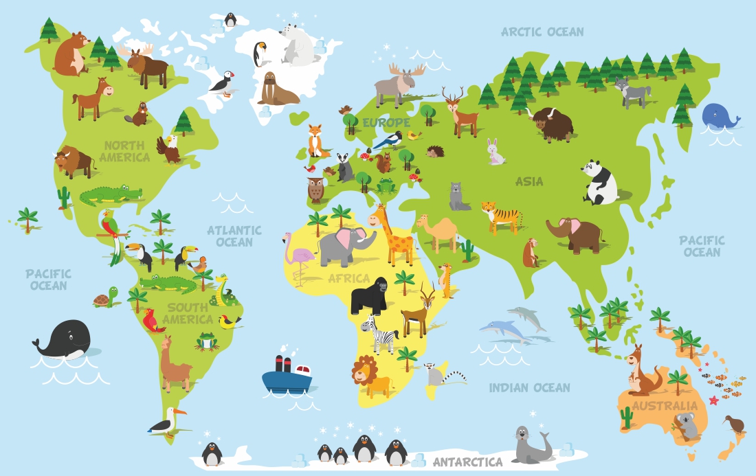 Наклейки на стену настенные дети Карта Мира XL