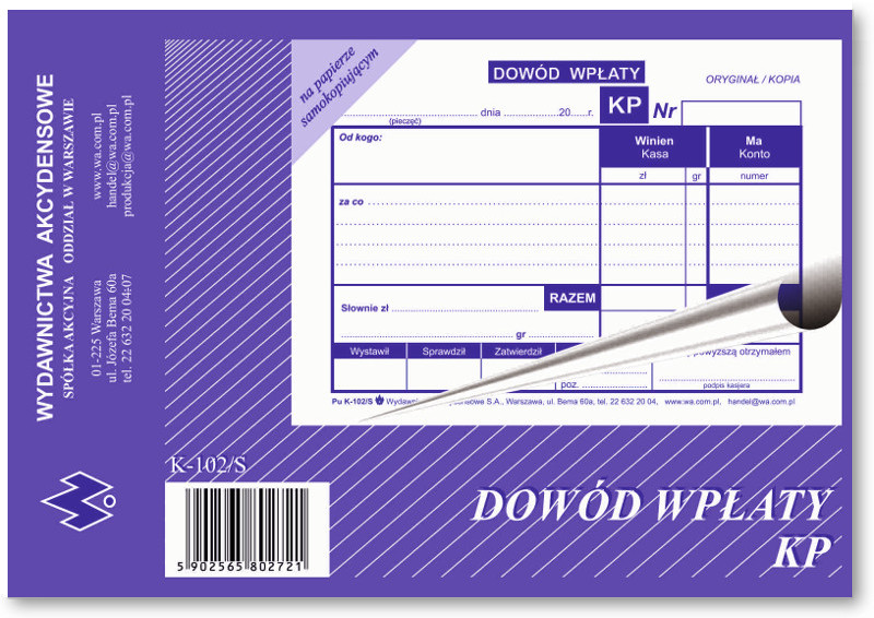 

Dowód wpłaty Kp samokopiujący K-102