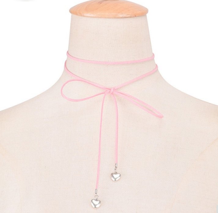 

Naszyjnik Wrap Choker rzemień tasiemka Serduszka