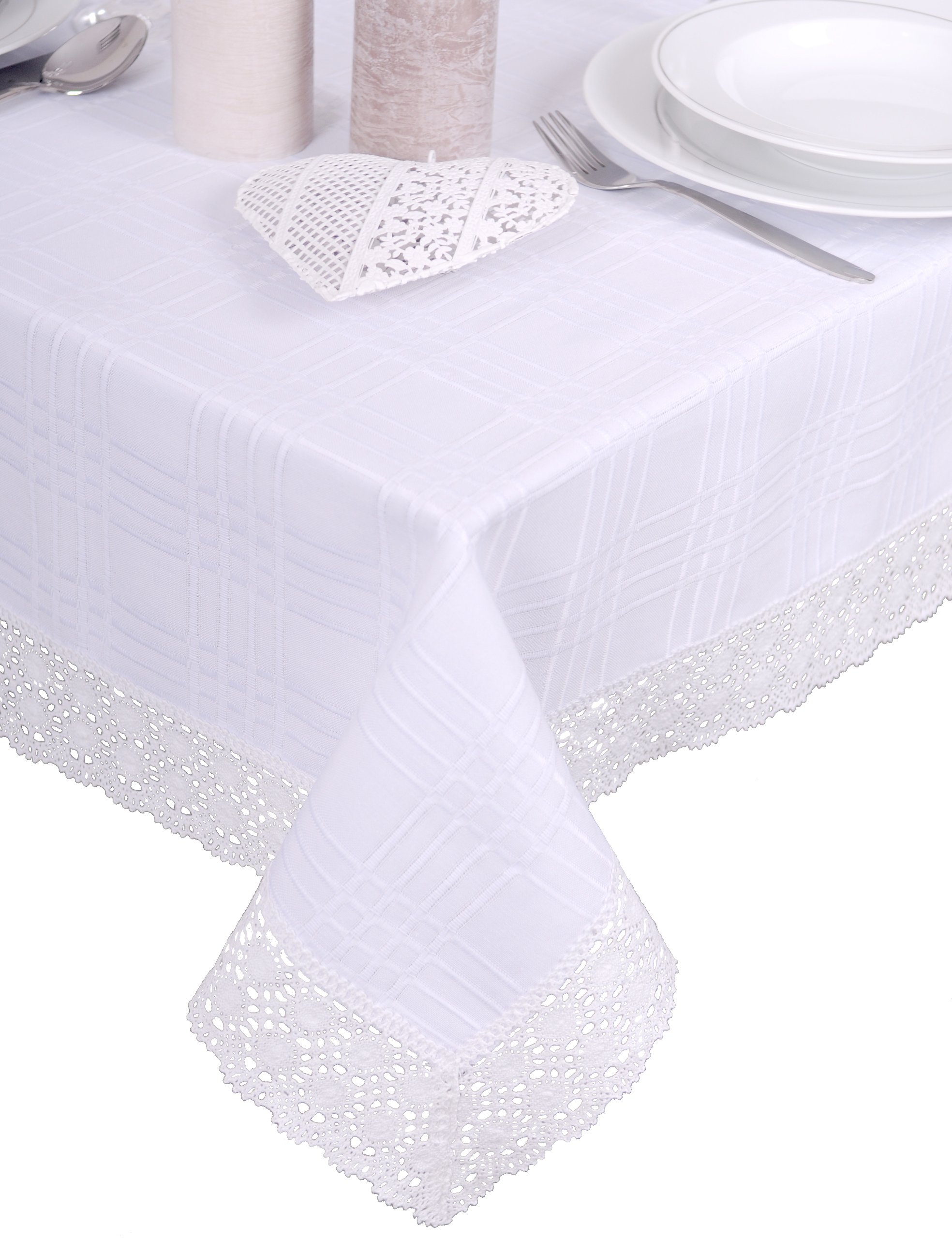 

obrus bawełniany plamoodporny 240x140 biel koronka