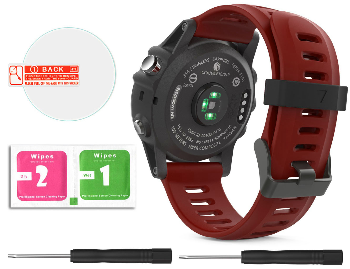 Bordowy Pasek Garmin Fenix 5X Folia Ochronna (Tech-Band)
