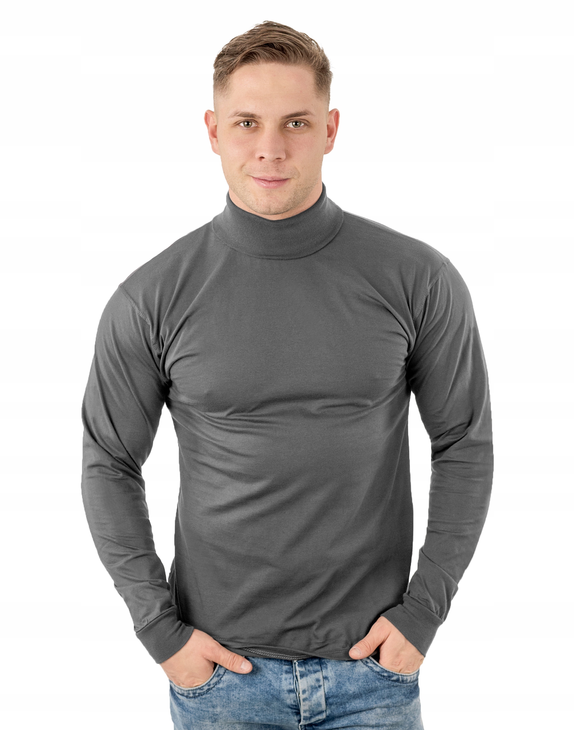 Elegancki Sweter Golf Męski Golfy WXM 4XL stalowy