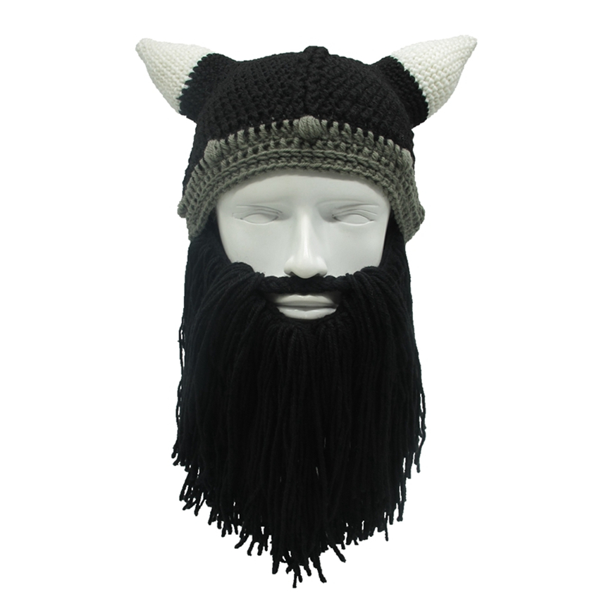 

Czapka Wikinga Viking Z Brodą Rogami Czarna