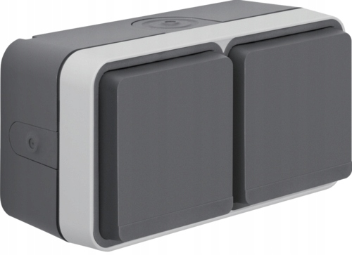 W.1 Zásuvka s uzemněním 2-násobná horizontální IP55 šedá