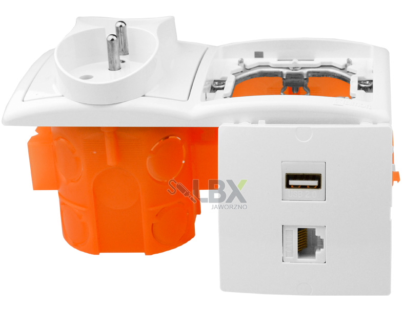 Gniazdo ścienne podtynkowe 1 USB 1 RJ-45 2x 230V EAN (GTIN) 5904347209476
