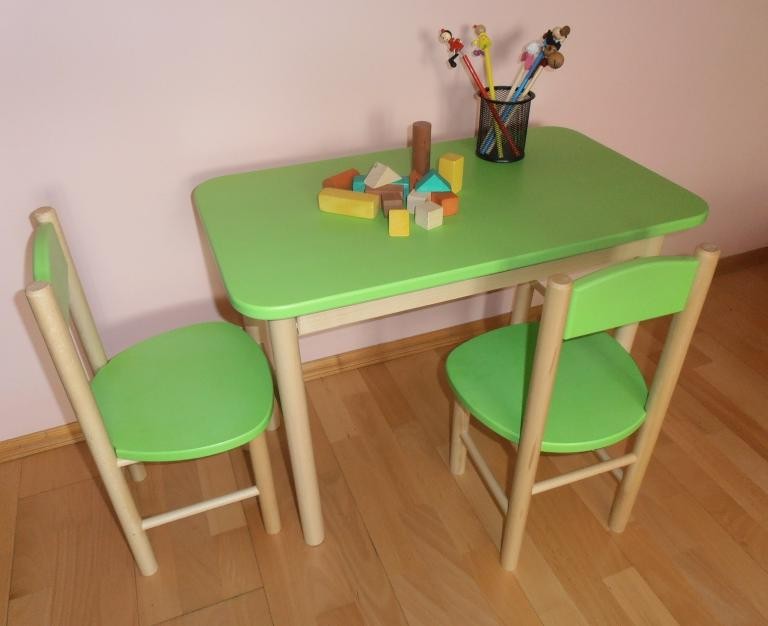 STOLIK + 2 KRZESEŁKA drewniane DLA DZIECI - KOLORY Szerokość siedziska 29 cm